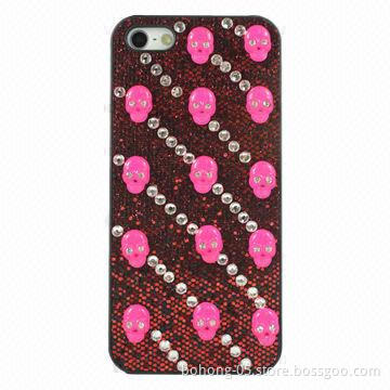 Cases for iPhone 5, Made of PC, Slot Posted Solid Drill (Glitter) that Stick a Skin